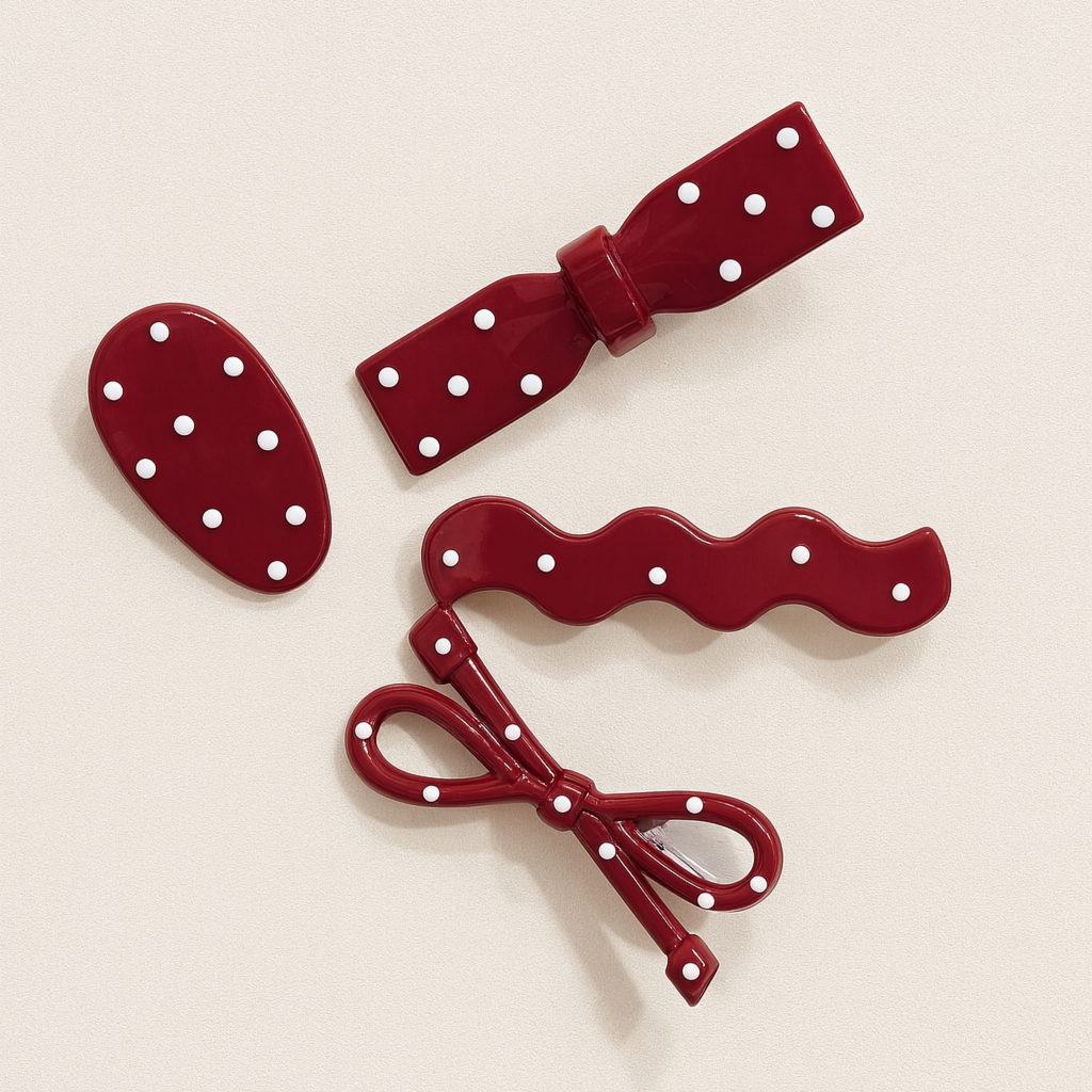 Sada sponek do vlasů MONEA červená s puntíky2